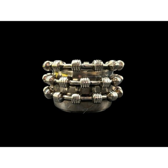 Set 3 Vintage Silver Tone Chainlink Trim Ashtray Glass Metal Rim 3"  Industrial - Picture 11 of 11